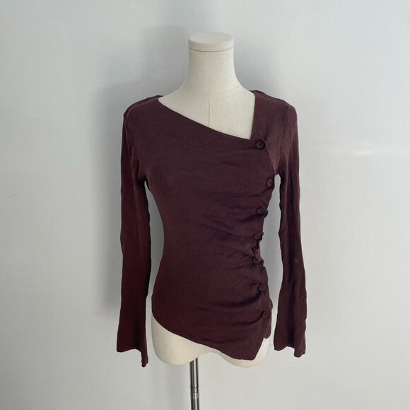 Zara Asymmetrical Button Long Sleeve Top | Deep Brown| Women’s Size Medium - Picture 1 of 4